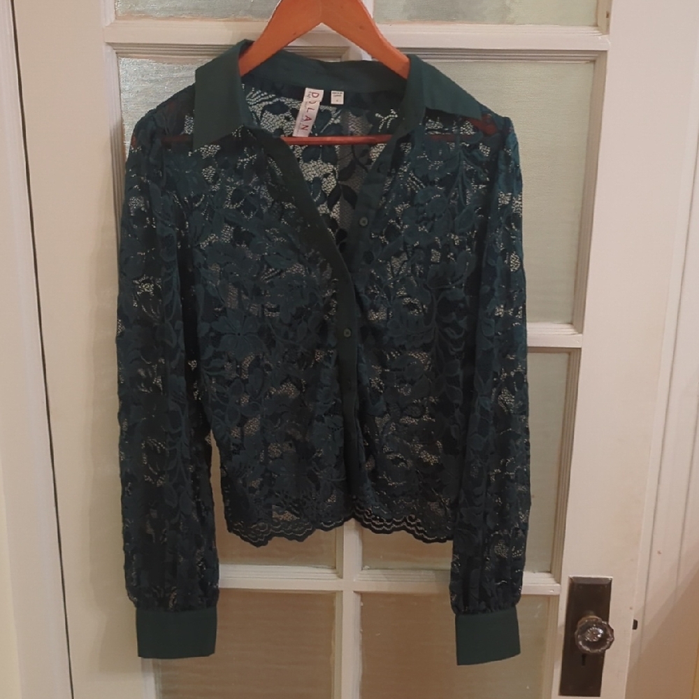 Dolan Forest Green Lace Blouse